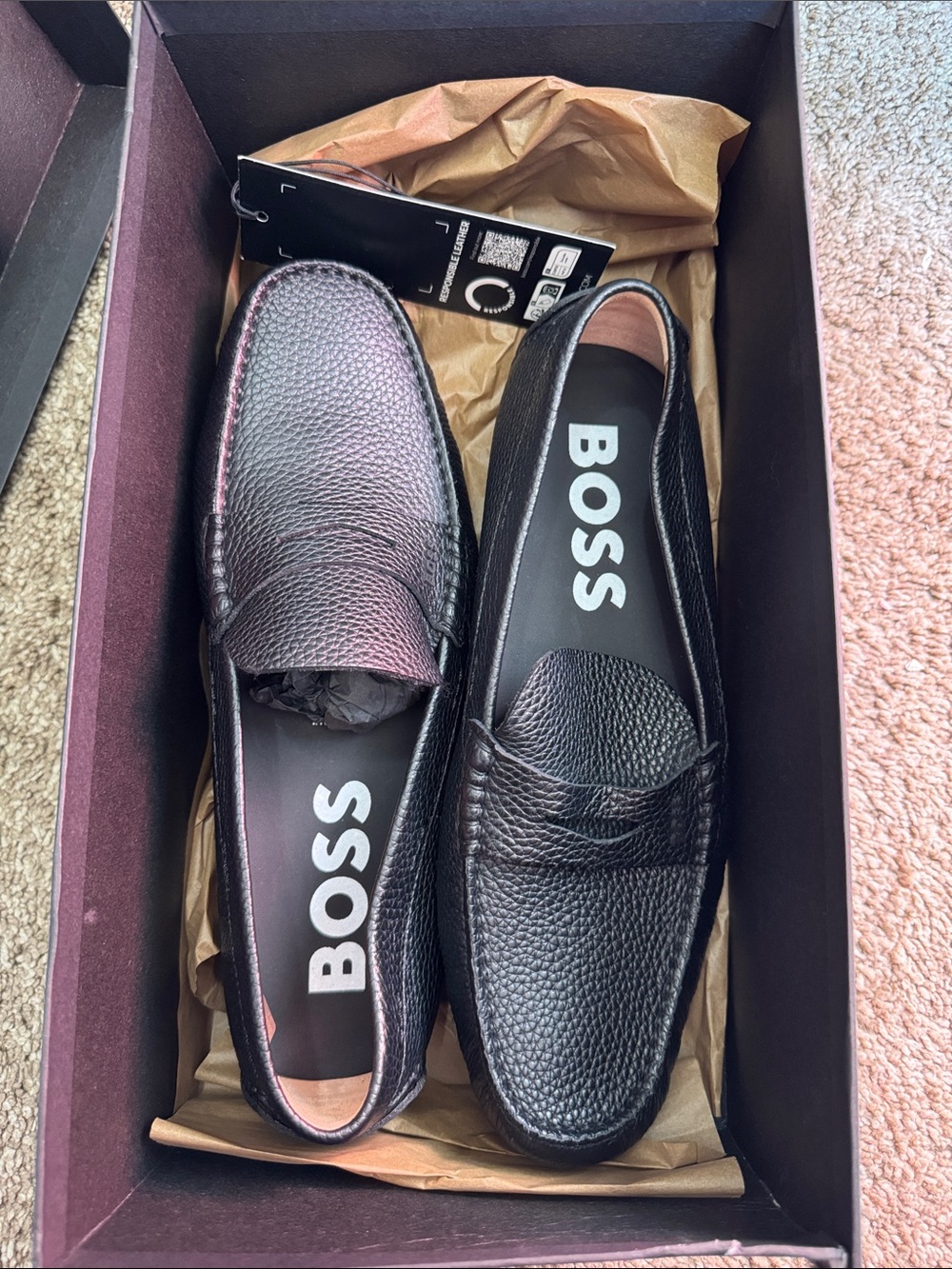 Boss Black Pebbled Leather Penny Loafers